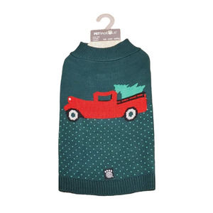 Petrageous Christmas Sweater Puppy Dog Holiday Truck Tree Green Red Medium NEW